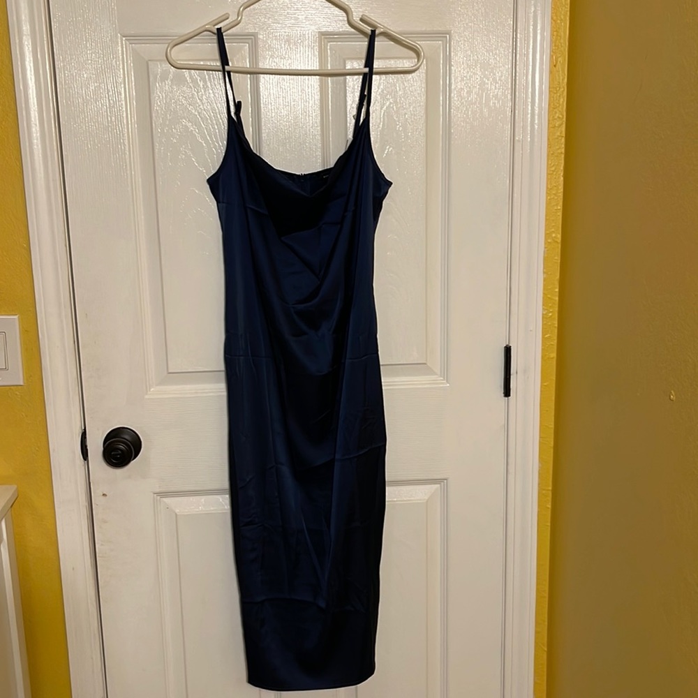 Silky dress navy blue satin maxi new HMR2 cowl neck